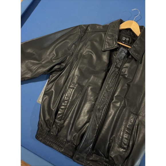 G III Leather Bomber Jacket Mens L Black Quilt Insulated Lined